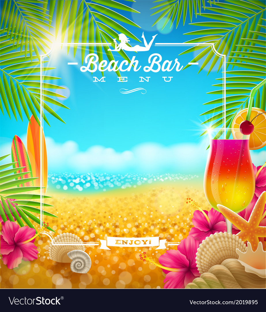 Tropical Summer Vacation Beach Bar Menu Design Vector Image Tropical Summer Vacation Beach Bar Menu