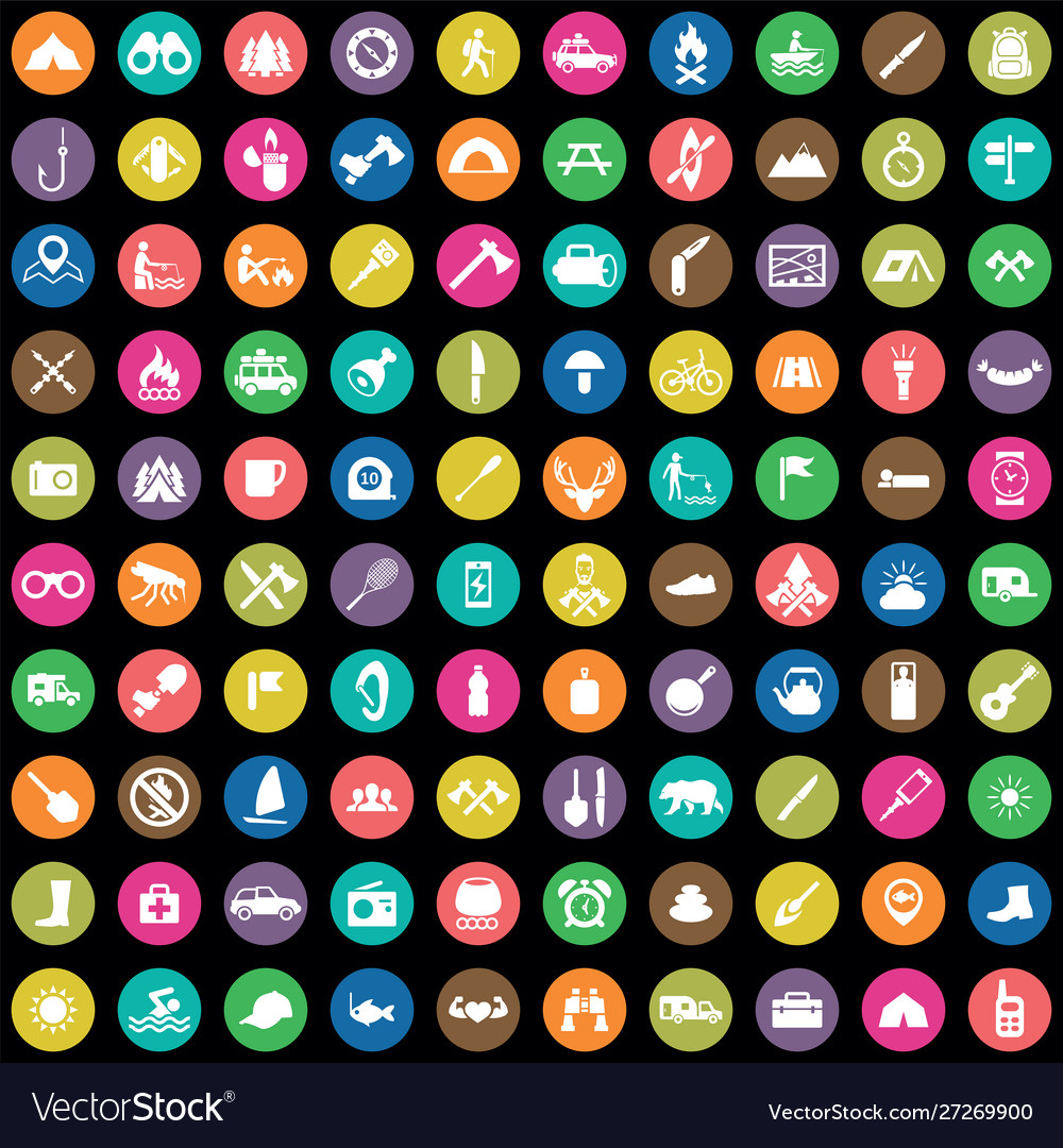 Camping 100 icons universal set for web and ui