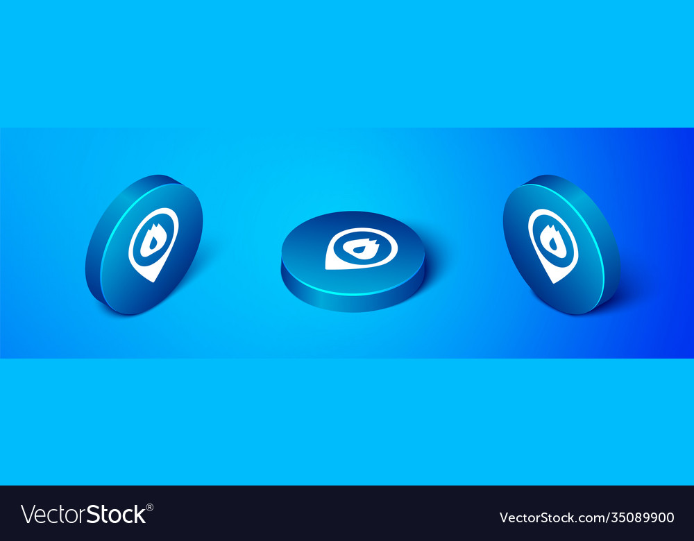 Isometric map pointer with fire flame icon