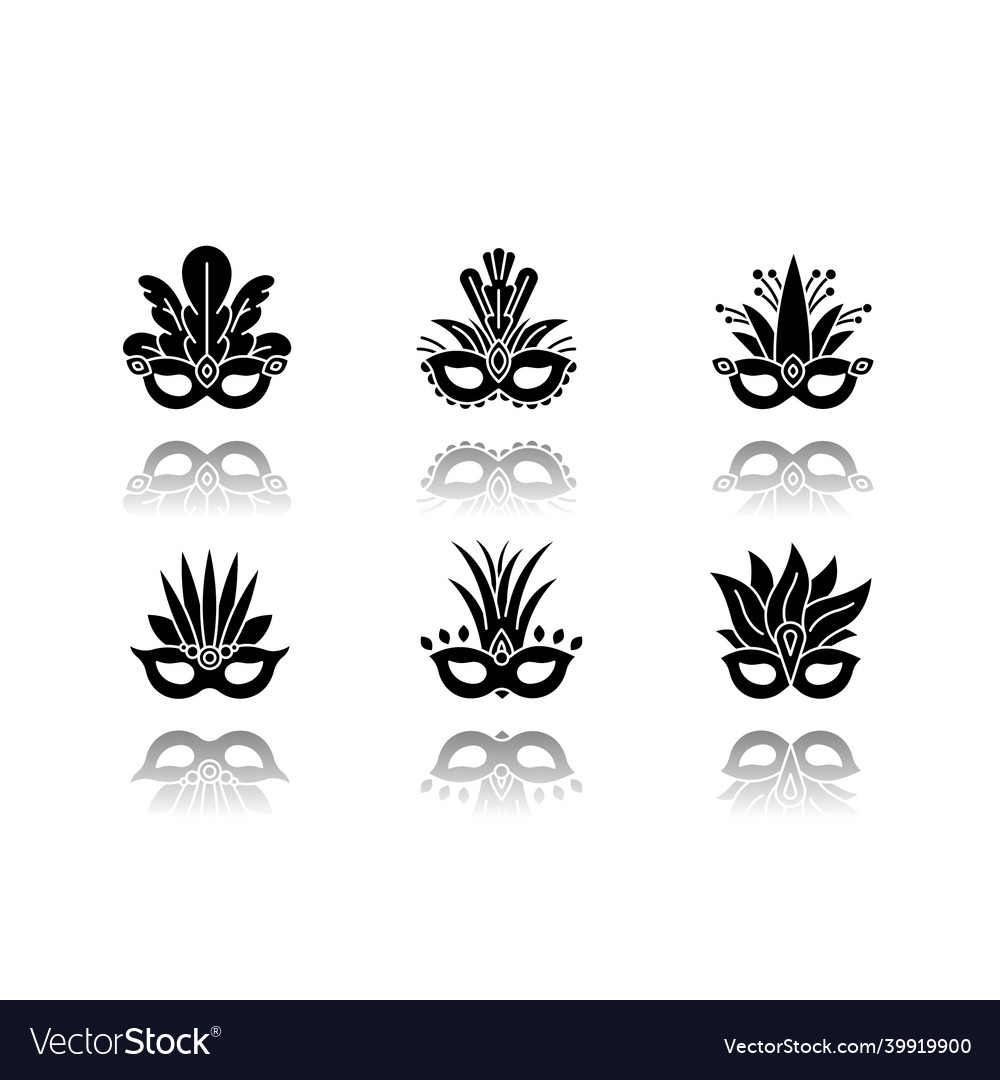 Masquerade Masken fallen Schatten schwarze Glyphen Icons