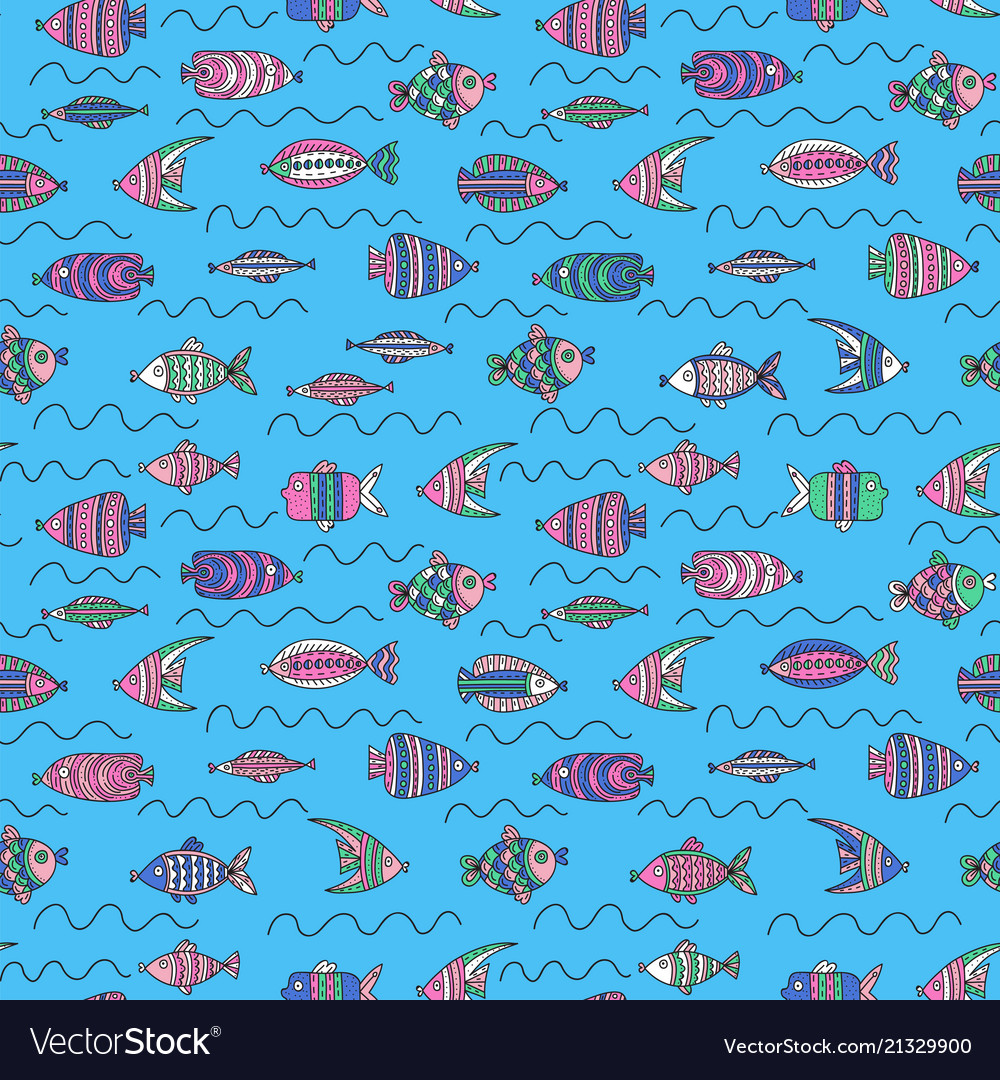 Seamless pattern with cute fishes