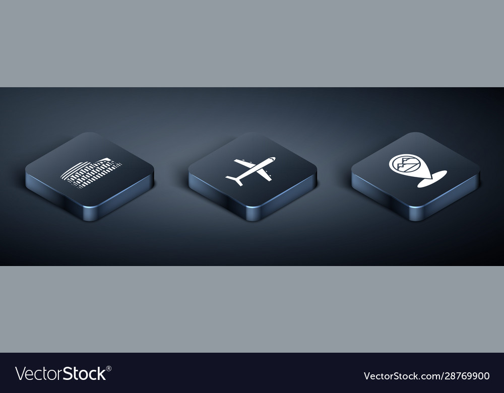 Set isometric coliseum in rome italy map pointer