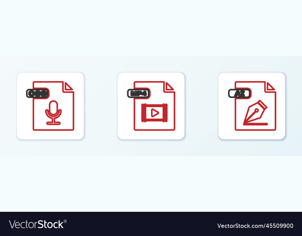Set line ai file document ogg and mp4 icon vector image Set line ai file document ogg and mp4 icon