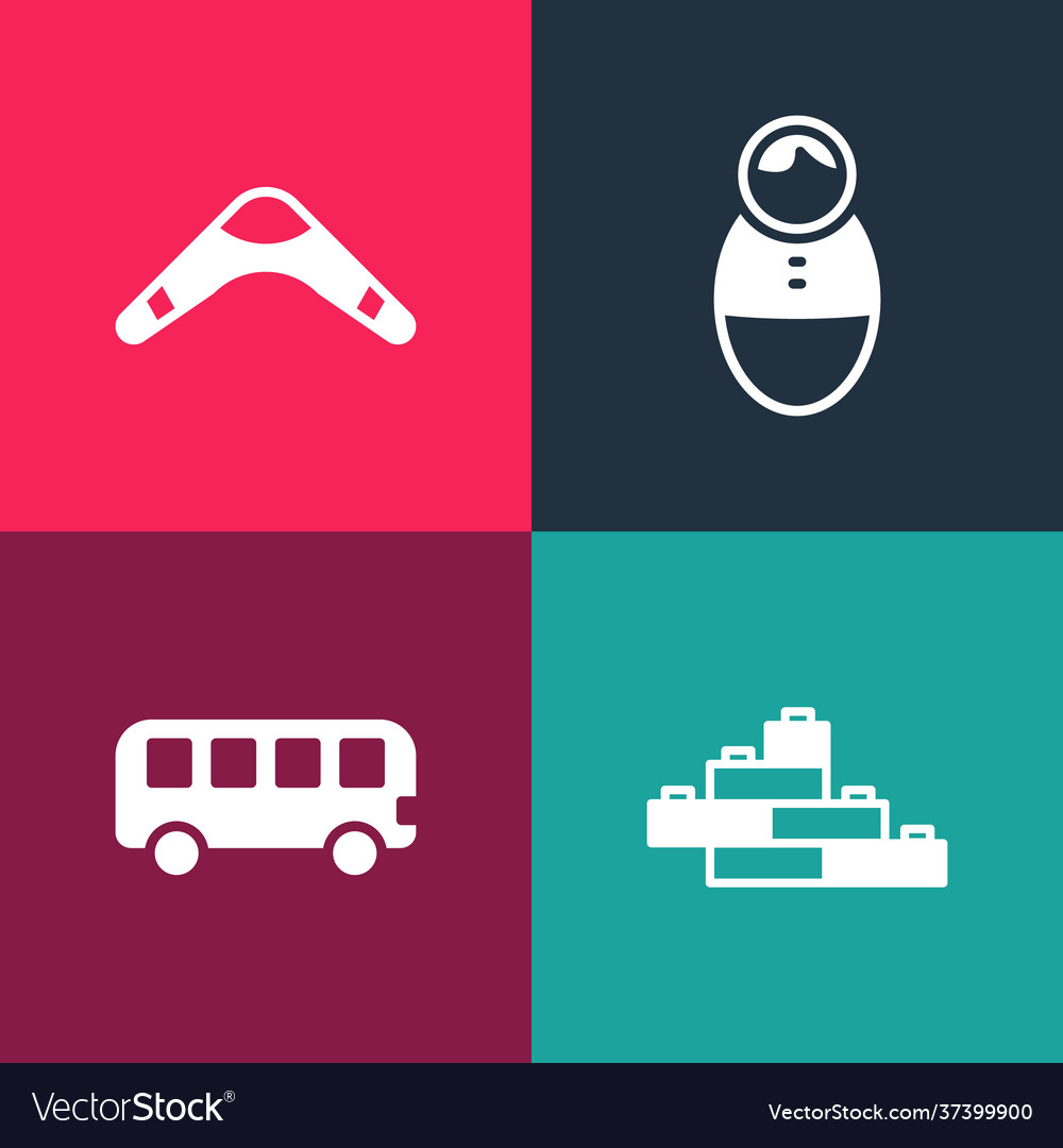 Set pop art toy building block bricks bus Vector Image Set pop art toy building block bricks bus