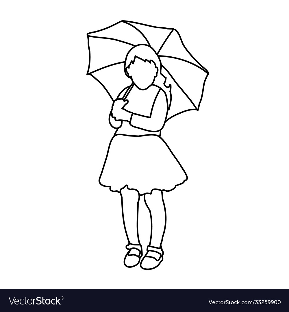 Sketch simple lines a child with an umbrella