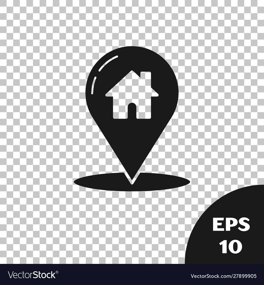 Black map pointer with house icon isolated vector image Black map pointer with house icon isolated