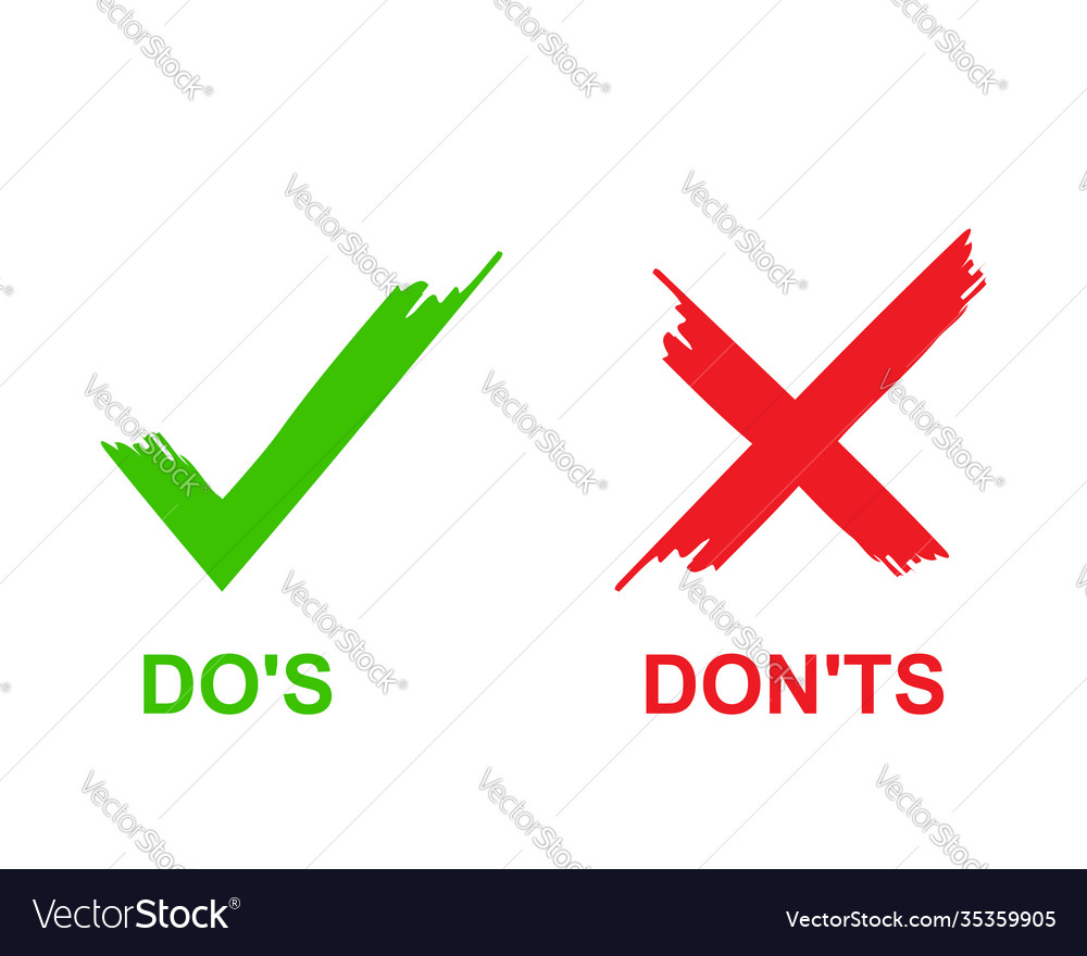 Check marks ui button with dos and donts flat vector image Check marks ui button with dos and donts flat