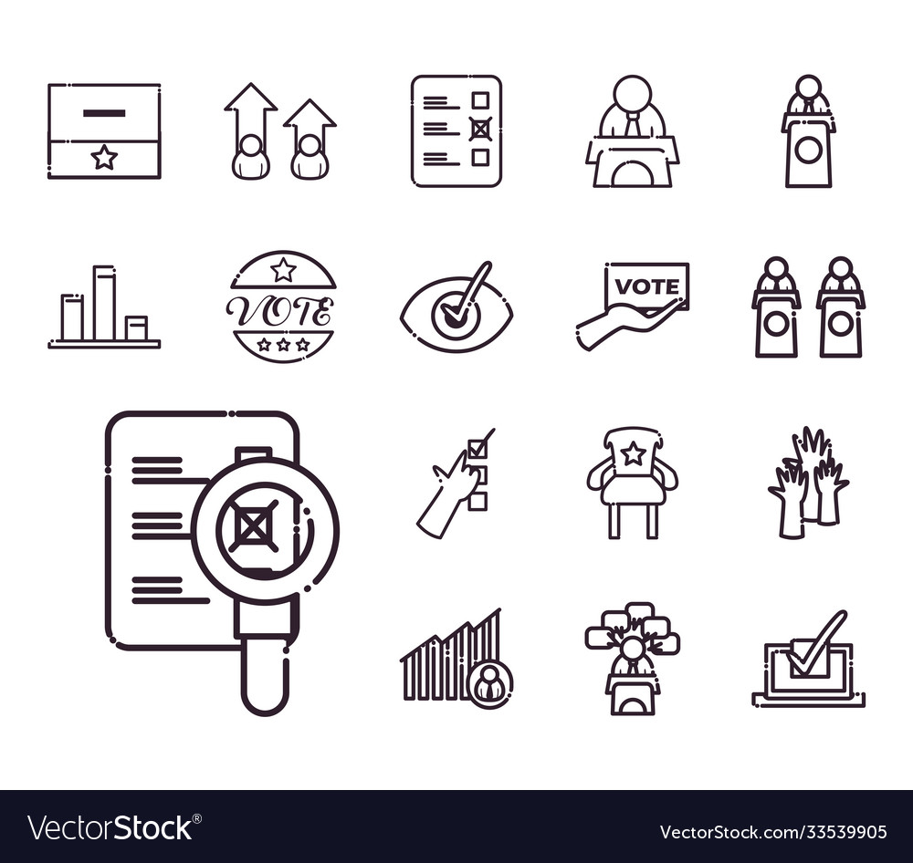 Democracy line style set icons design
