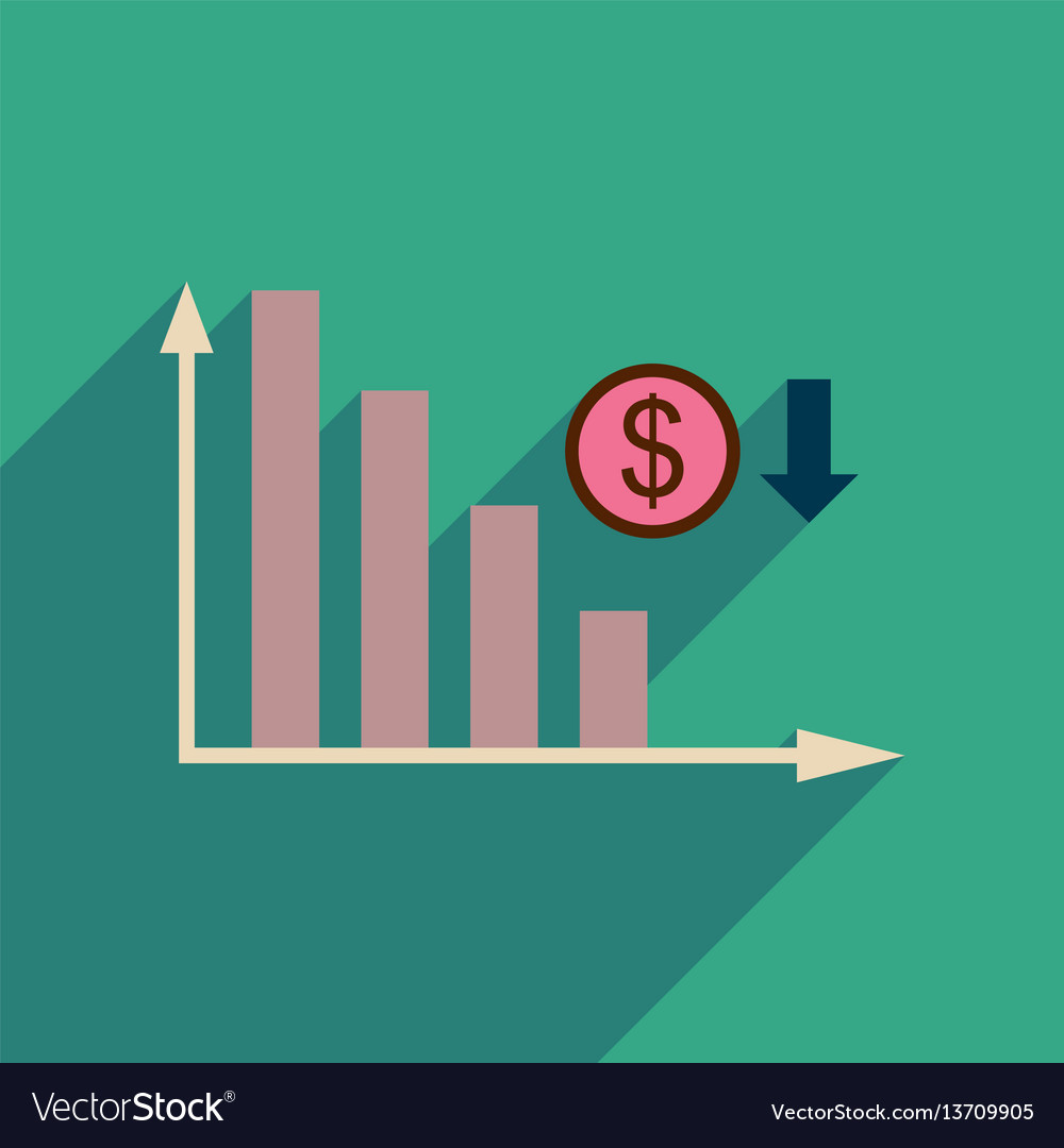 Flat web icon with long shadow money graph