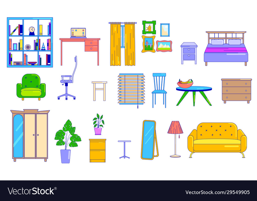 Furniture hom lineaet set isolated icons in flat