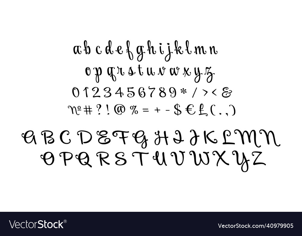 Handwritten script alphabet set vector image Handwritten script alphabet set
