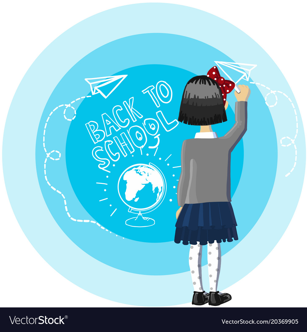 Little Girl Black Hair Stand Near Blue Background Vector Image