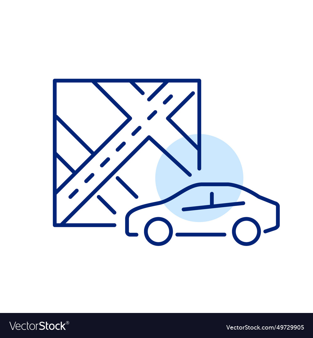 Map and car side view navigation app pixel vector image Map and car side view navigation app pixel