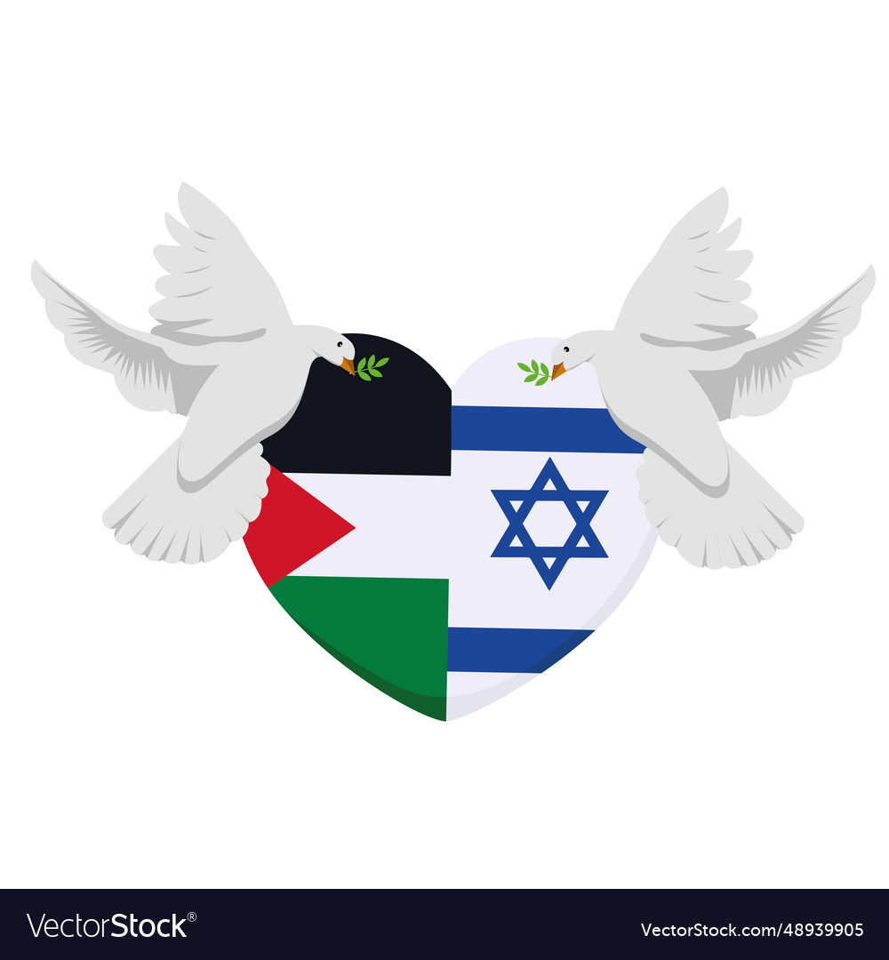 Palestine and israel flags with doves flying Vector Image