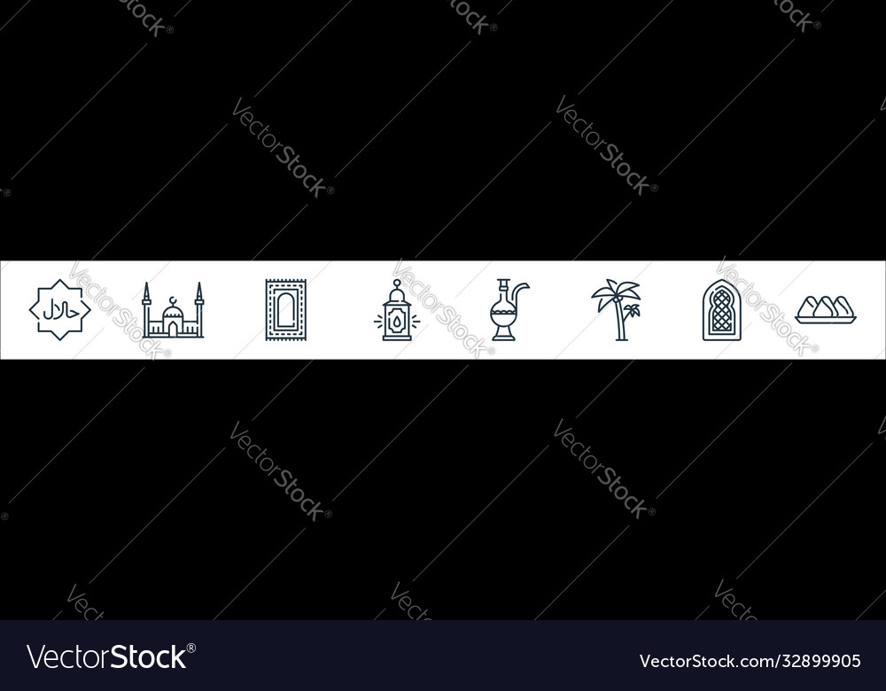 Ramadan line icons linear set quality vector image Ramadan line icons linear set quality