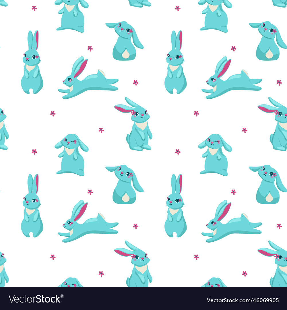 Seamless pattern rabbit hand drawn bunny print