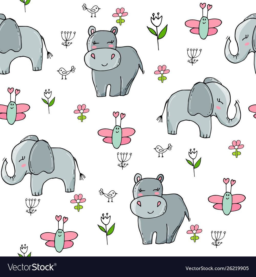 Seamless pattern with cute elephants