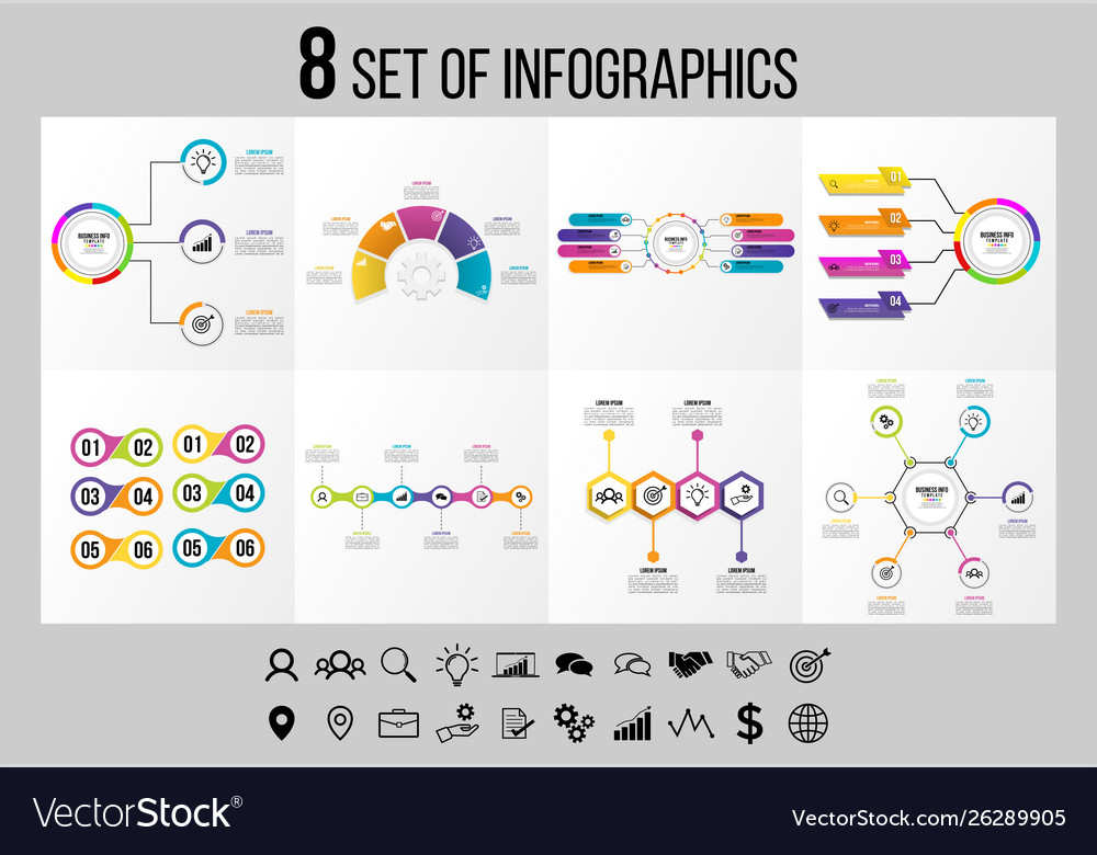 Set of infographics elements design template vector image Set of infographics elements design template