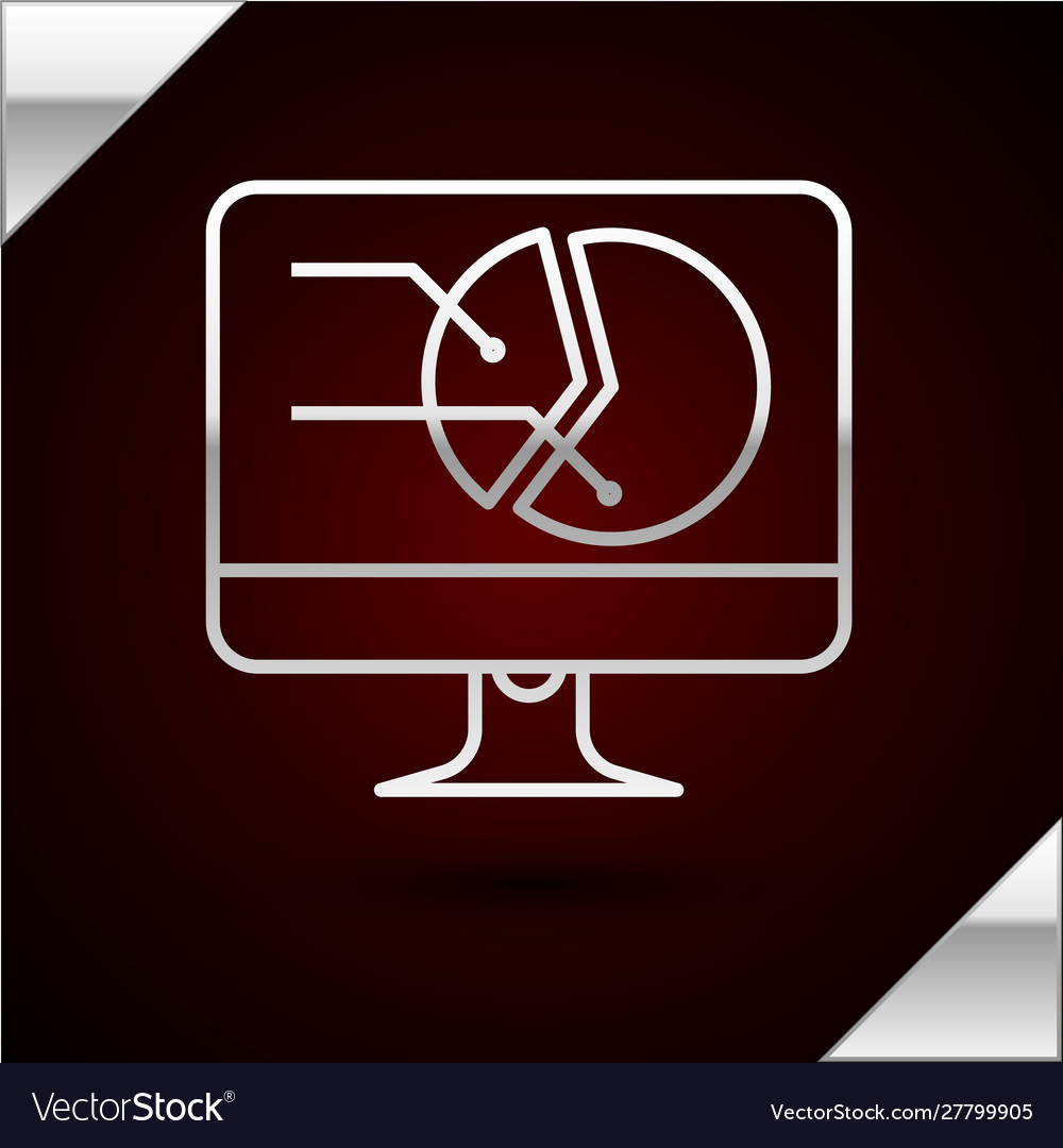 Silver line computer monitor with graph chart icon vector image Silver line computer monitor with graph chart icon