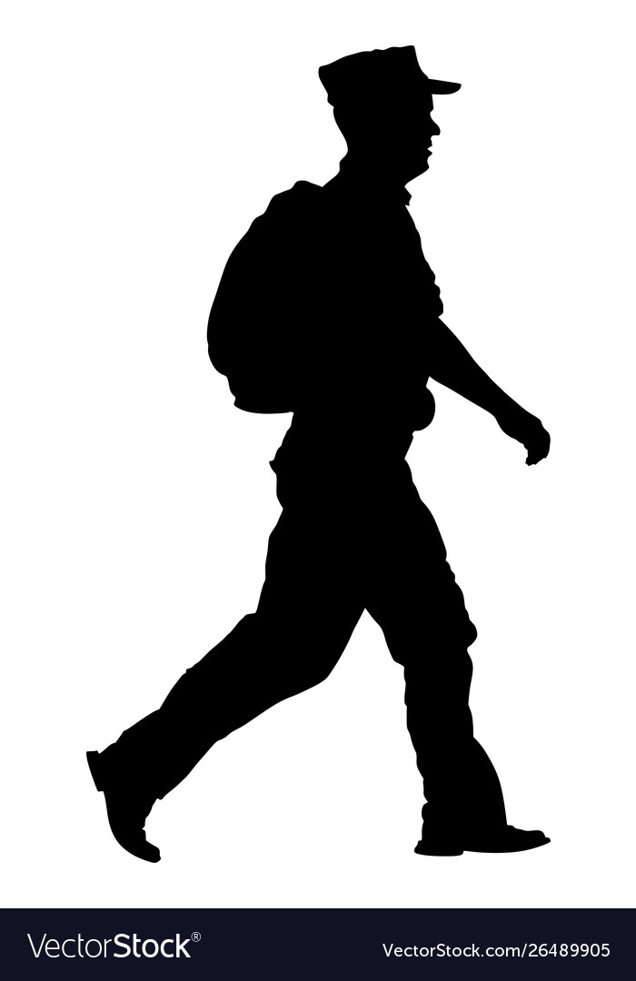 Soldier returning home walking silhouette Vector Image