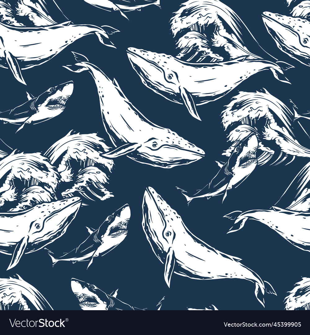 Wild life ocean monochrome pattern seamless Vector Image