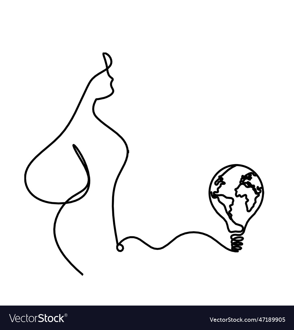 Woman silhouette body with light bulb as line