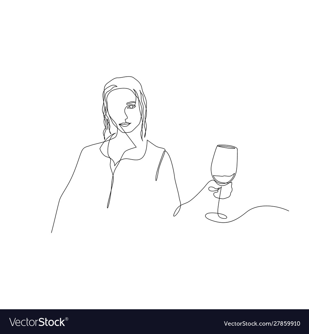 Continuous One Line Woman With Wavy Hair Hold Vector Image