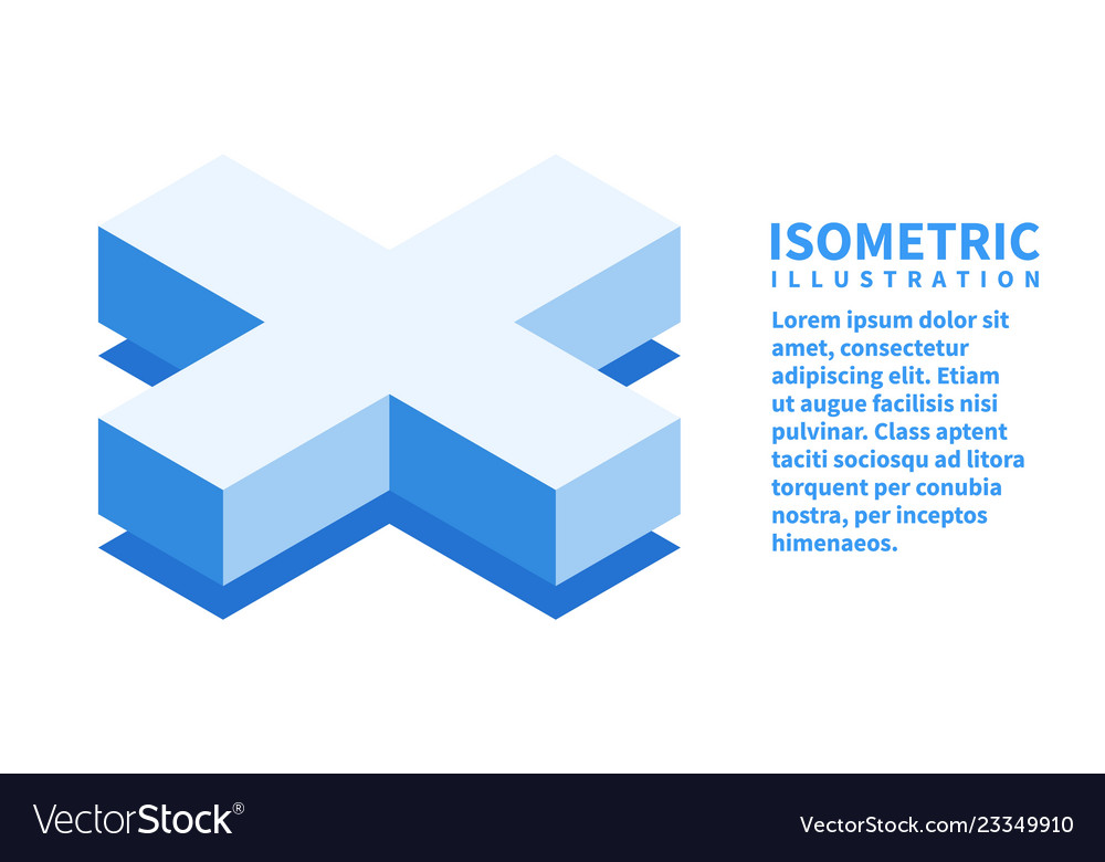 Cross icon isometric template for web design