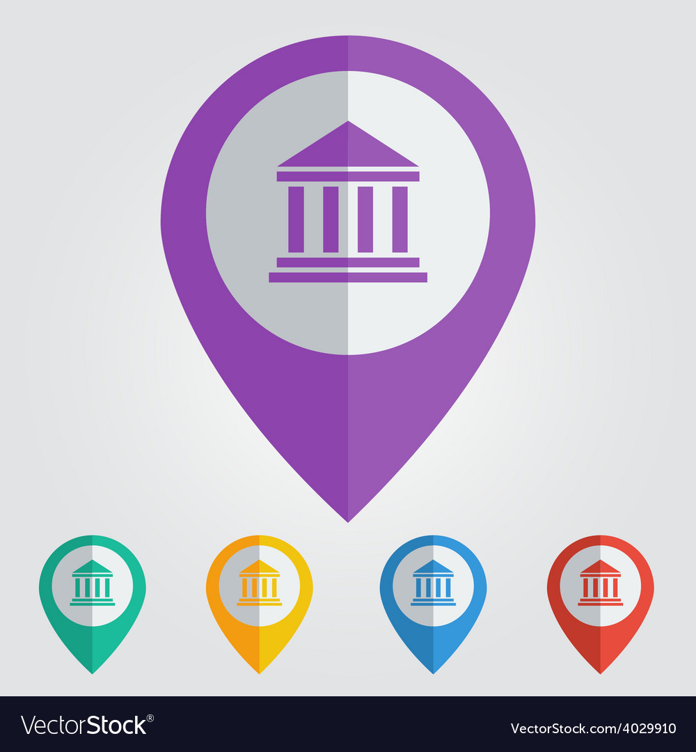 Flat color pins with building icon