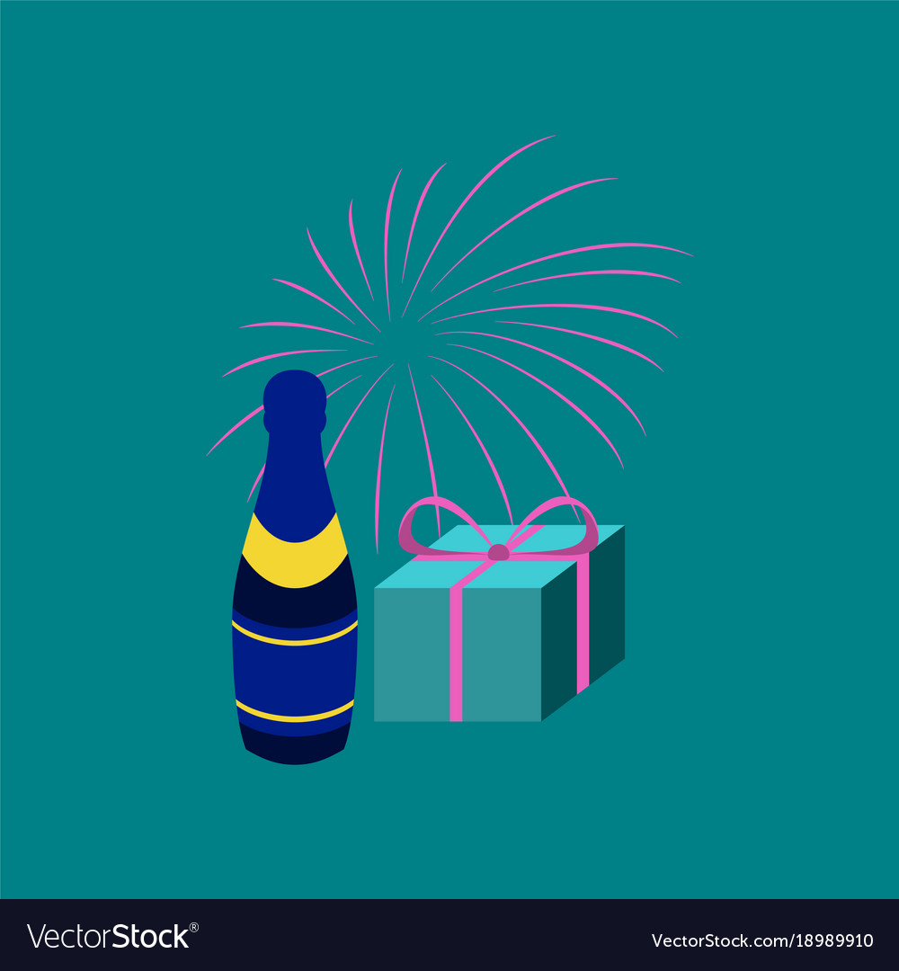 Wohnung auf Hintergrund von Feuerwerk Champagner Geschenk