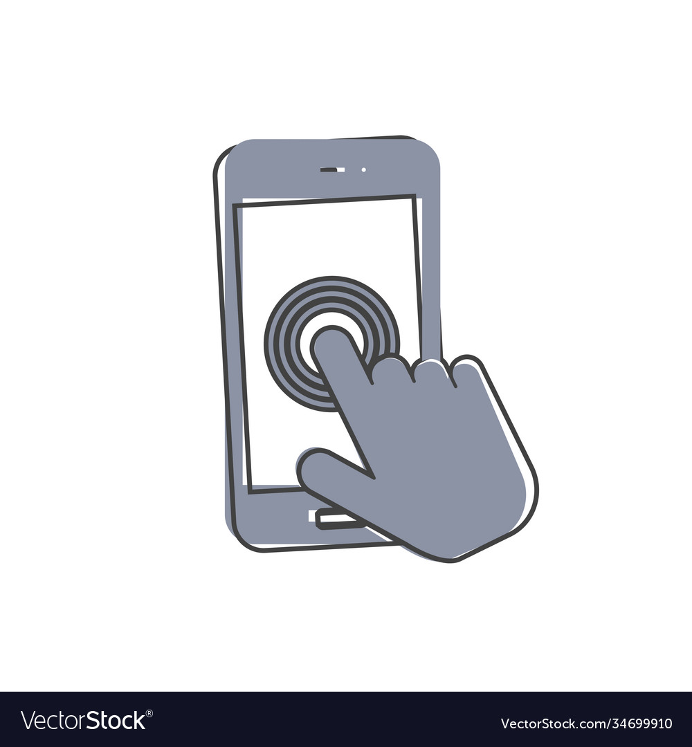 Hand clicks on button smartphone cursor vector image Hand clicks on button smartphone cursor