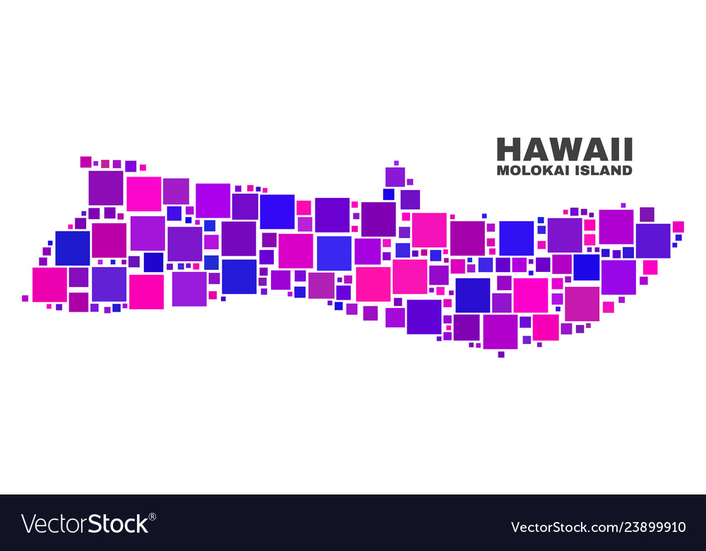 Mosaic molokai island map of square elements