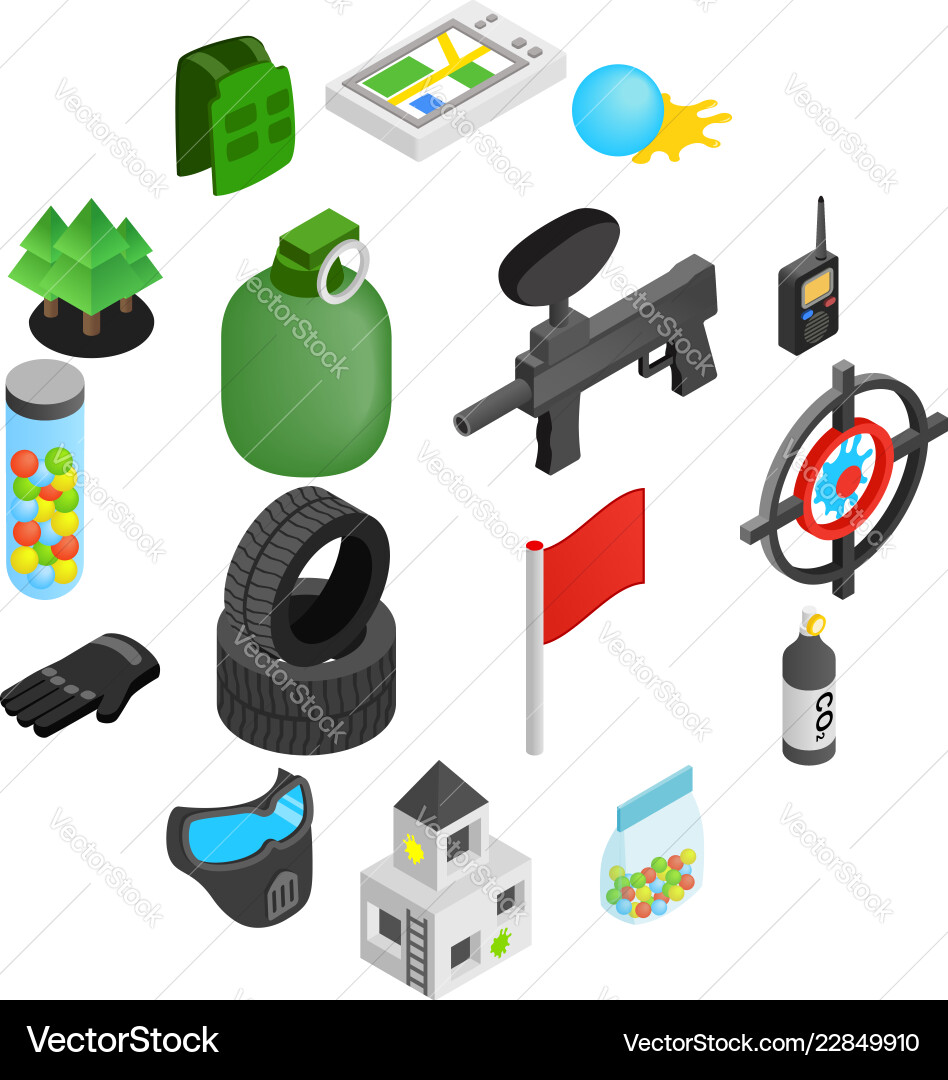 Paintball game isometric 3d icons Royalty Free Vector Image