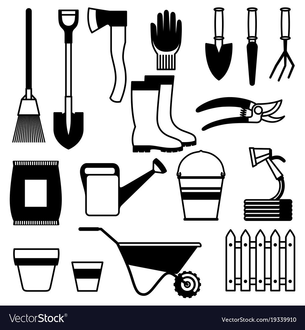 Seamless pattern with garden tools and icons all