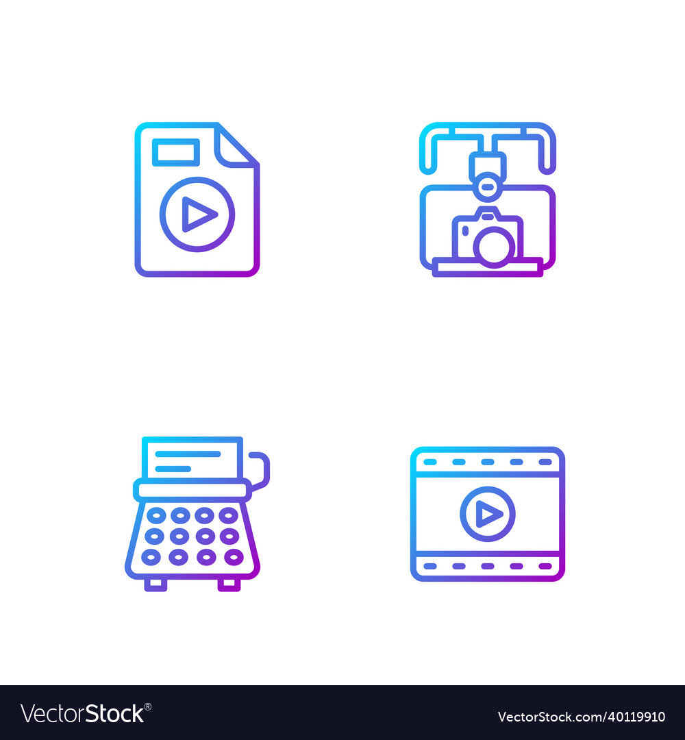 Set line play video retro typewriter avi file vector image Set line play video retro typewriter avi file