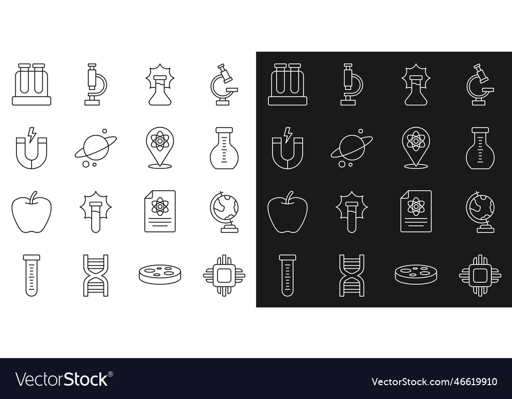 Set line processor cpu earth globe test tube vector image Set line processor cpu earth globe test tube