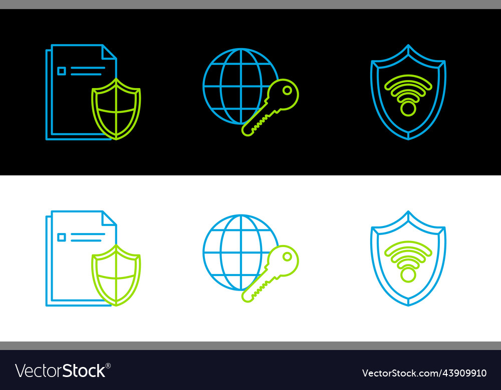 Set line shield with wifi wireless internet vector image Set line shield with wifi wireless internet