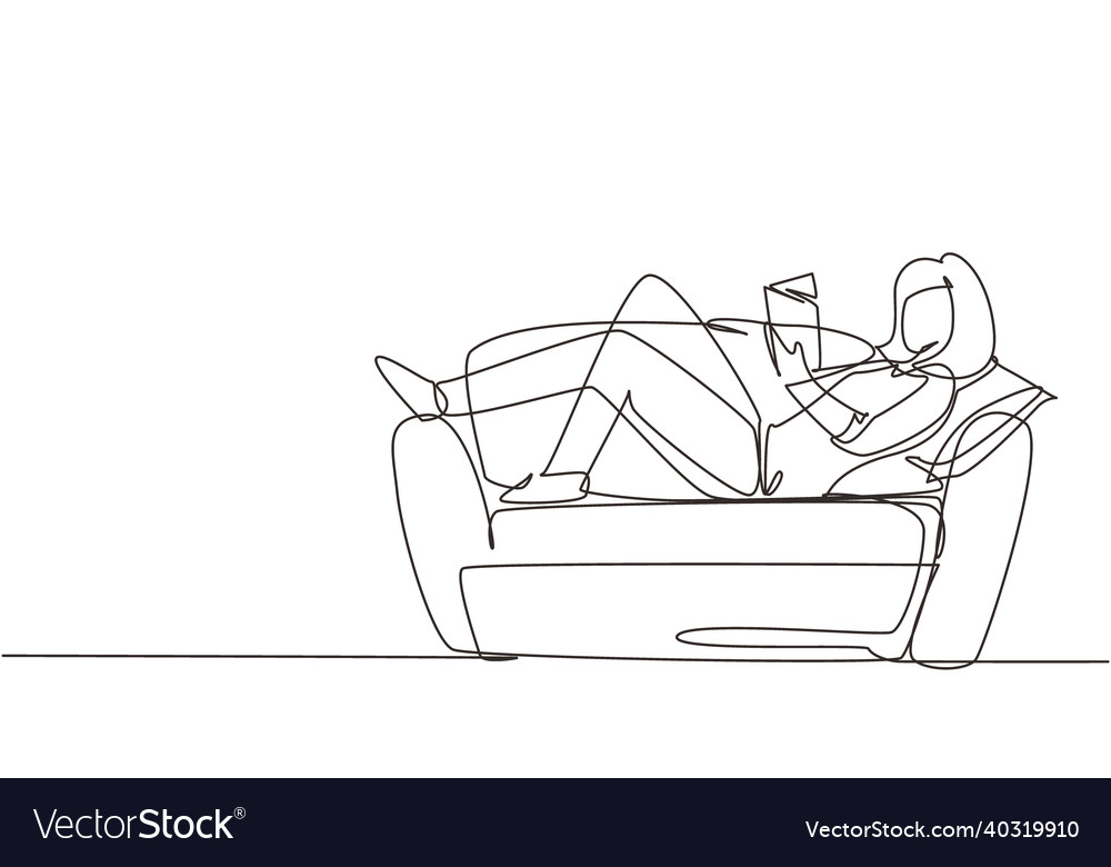 Single One Line Drawing Young Woman Laying Vector Image