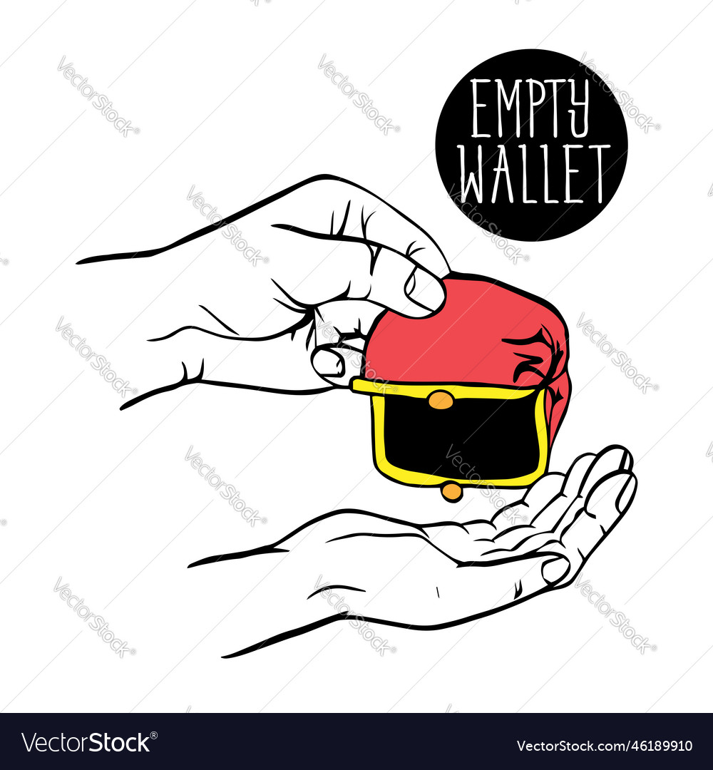 Sketch of hand with an empty wallet open pink Vector Image Sketch of hand with an empty wallet open pink