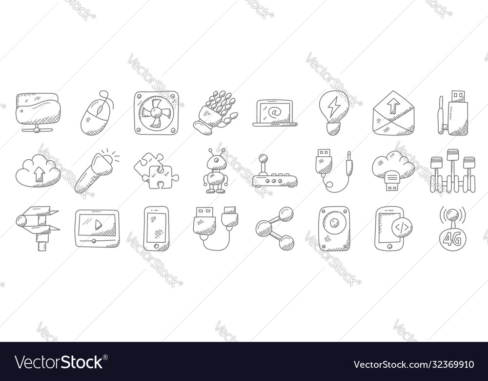 Technology line icons linear set quality