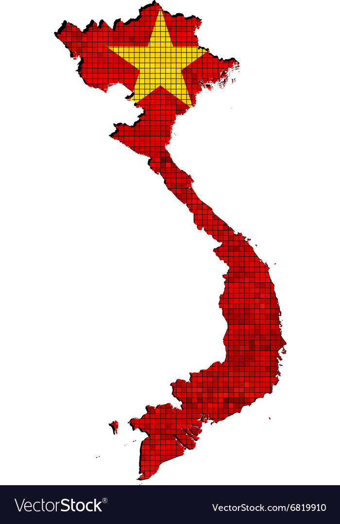 Vietnam Grunge Map with Flag Mosaic