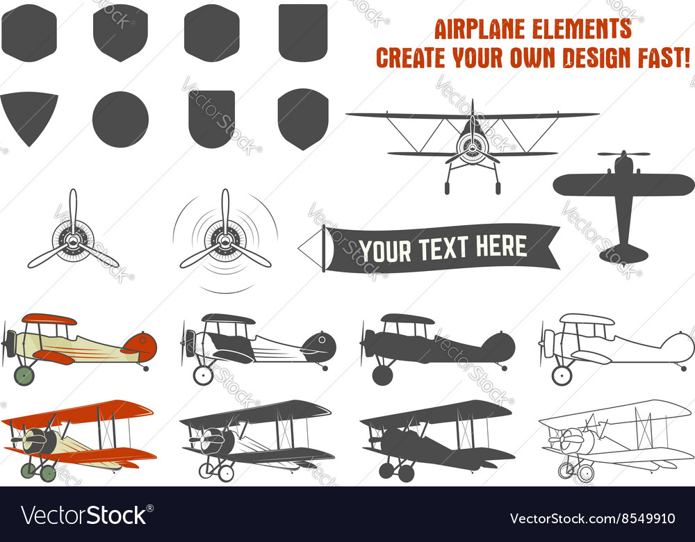 Vintage airplane symbols biplane graphic