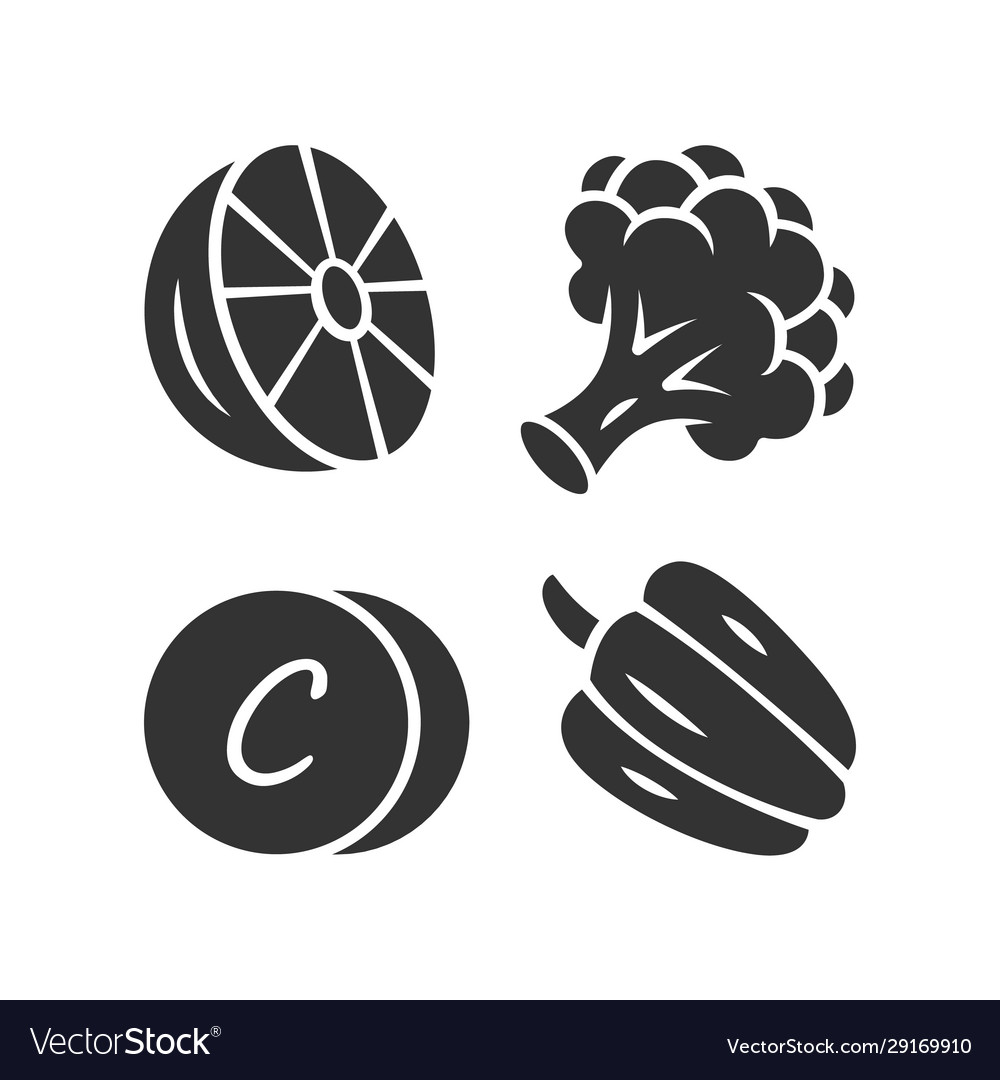 Vitamin c glyph icon lemon broccoli and bell