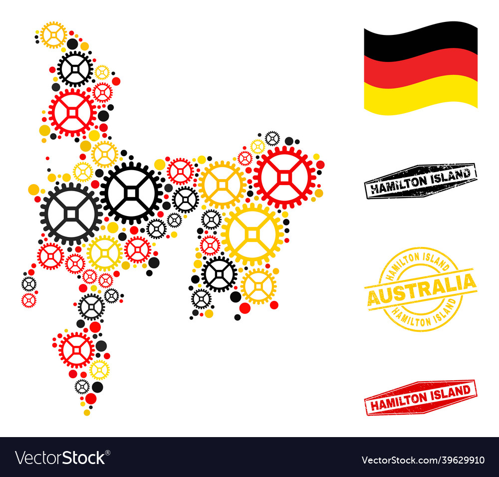 Wheel composition hamilton island map in german vector image Wheel composition hamilton island map in german