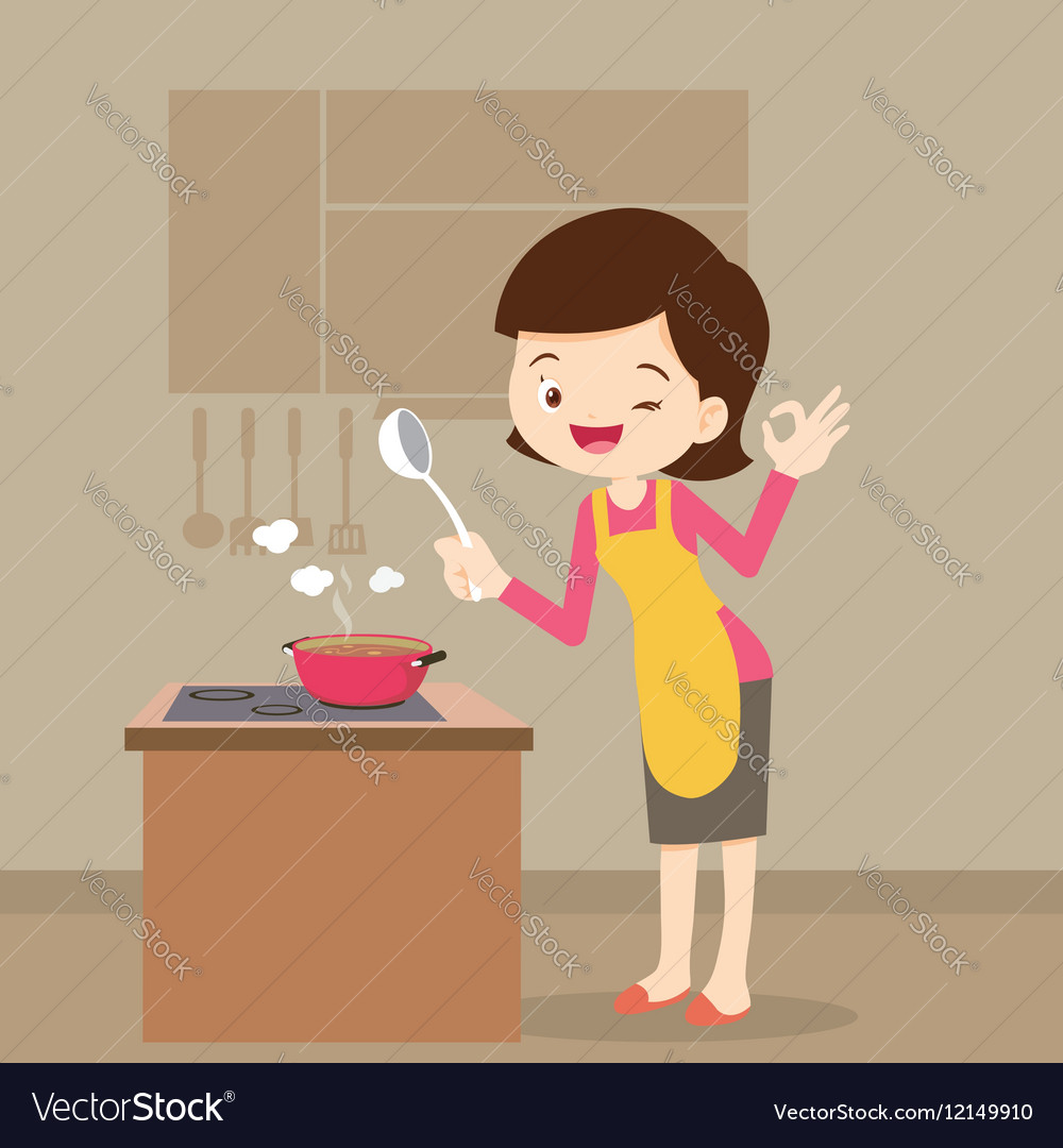 Woman cooking showing ok sign