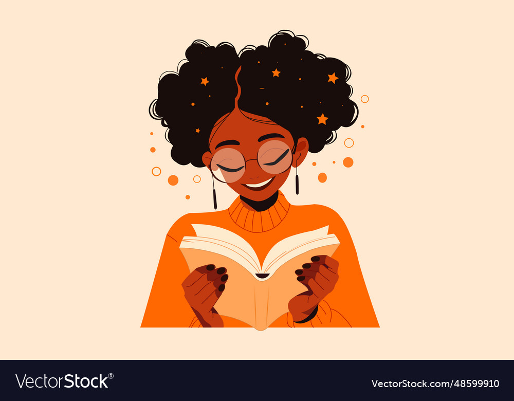 Young black girl reading a book modern Royalty Free Vector