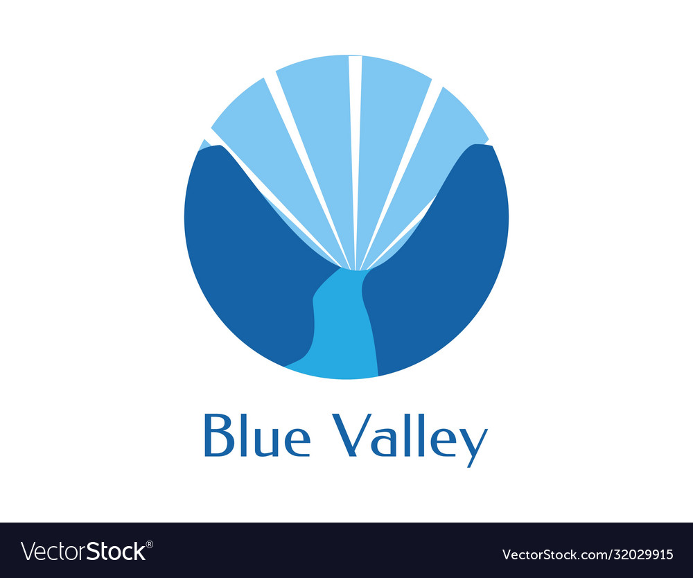 Blue valley logo design template with mountain