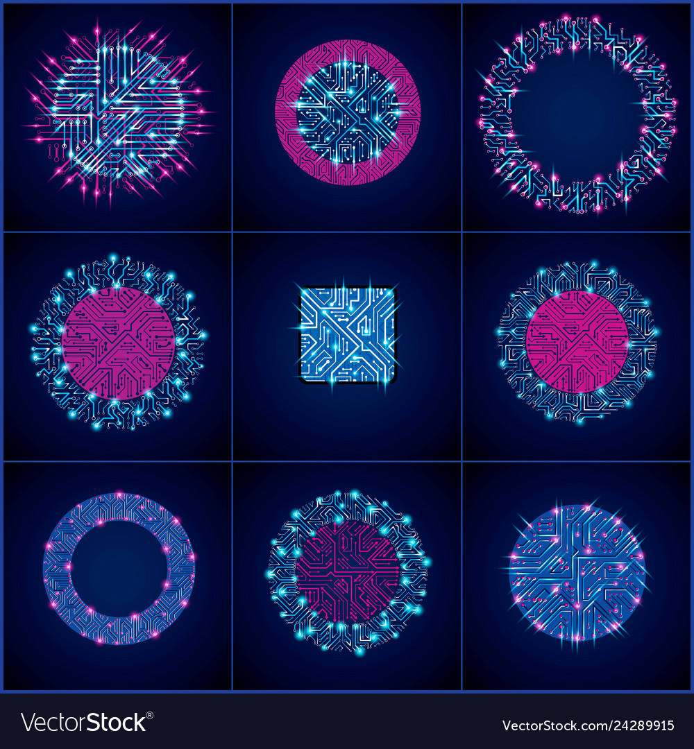 Collection of microchip designs cpu information vector image Collection of microchip designs cpu information