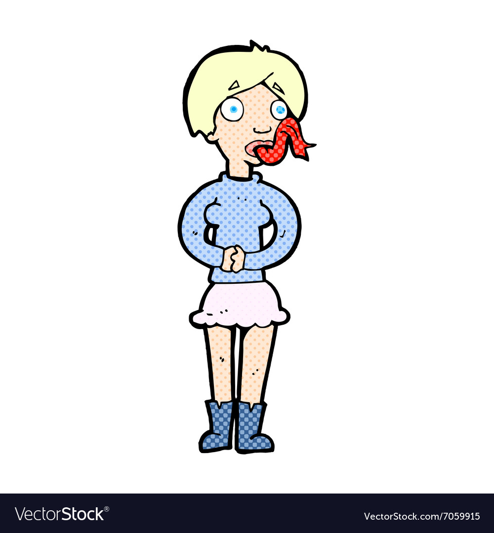 Comic cartoon woman with snake tongue