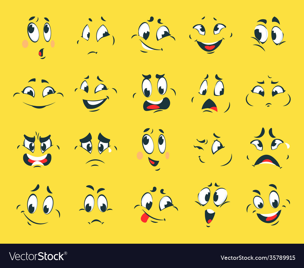 Funny faces cartoon emotion expressions Royalty Free Vector